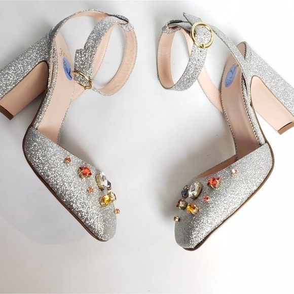 NEW! J CREW Harlow Silver Sparkle Embellished Heels Shoes 7.5. - Picture 5 of 8